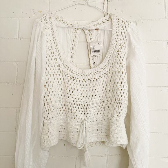 FREE PEOPLE Meghan Crochet Top Ivory Large L - Picture 6 of 11
